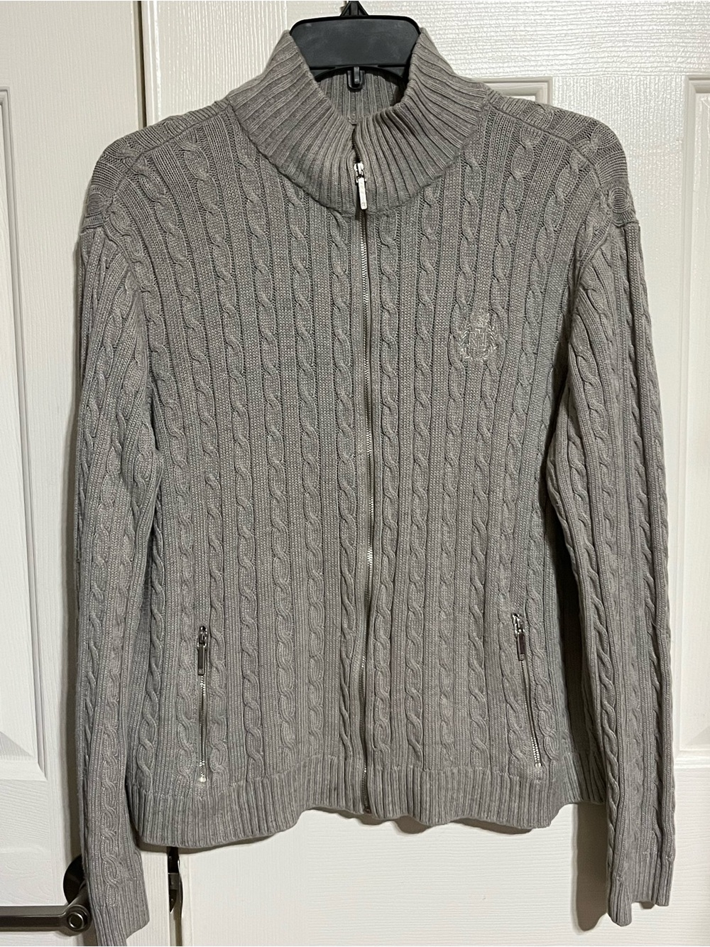 Lauren by Ralph Lauren Light Gray Cable-Knit Zip Sweater w/ Pockets
15-03
